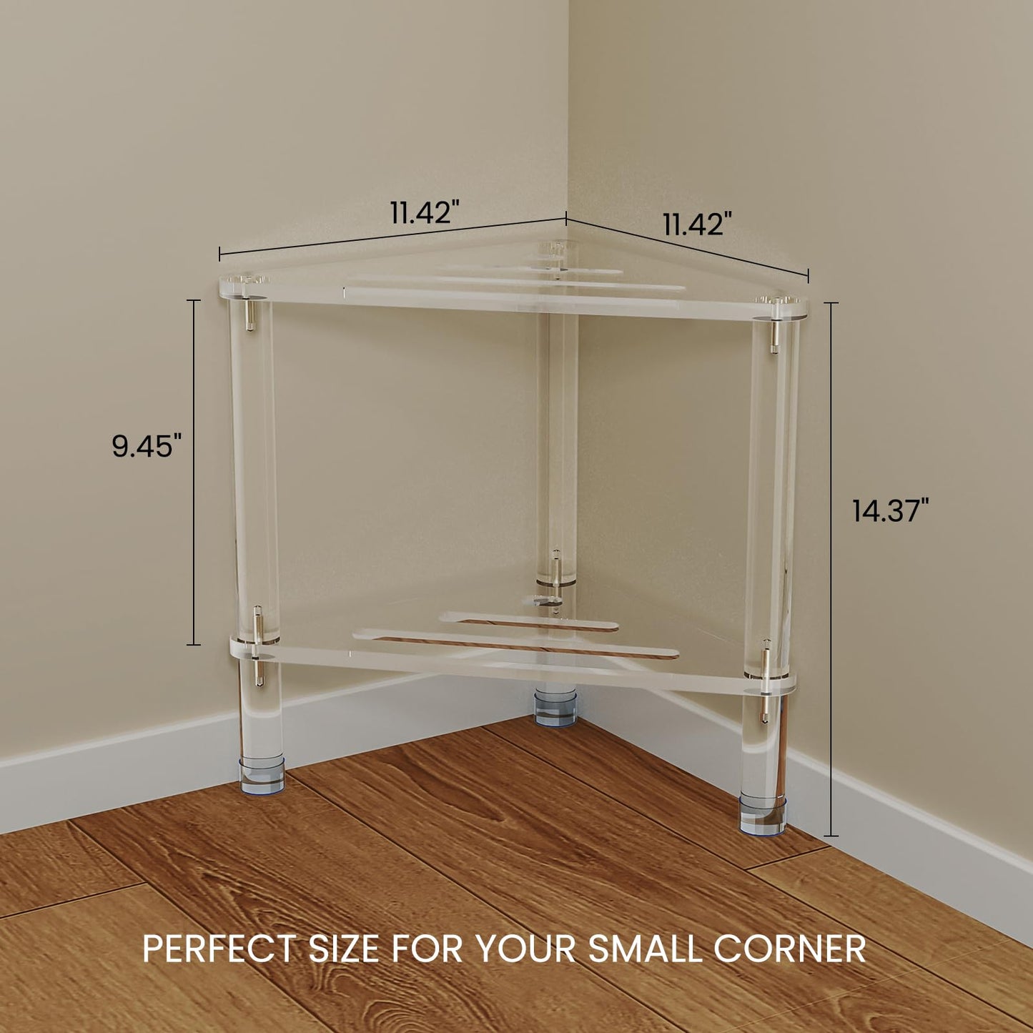 GOIOOIA Acrylic Corner Shower Stool for Shaving Legs 11.42" D X 11.42" W X 14.37" H, Triangle Shower Foot Rest with Storage Shelf, Heavy Duty, for Inside Shower,