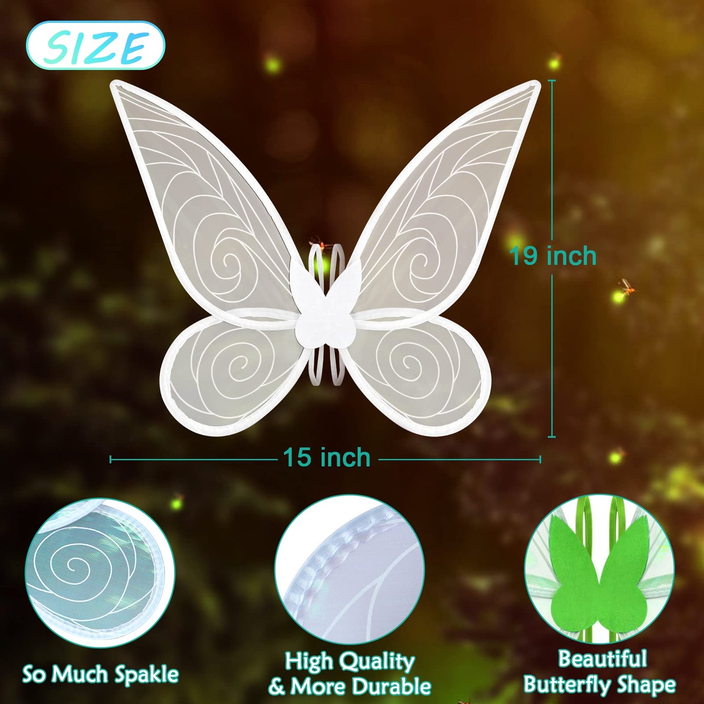 quescu 2Pcs Fairy Wings for Adults,Butterfly Wings for Girls Women,Halloween Costume Sparkle Angel Wings Dress Up Party Favor (White+White)