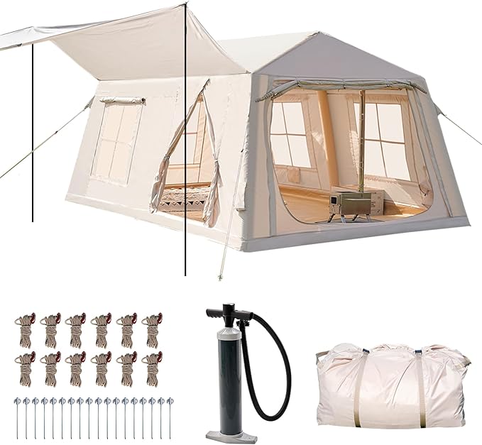 ABORON 2/6/8/10/12 Person Inflatable Camping Tent, Easy Setup Blow Up Tent with Hand Pump, PU3000mm Waterproof & Breathabl...