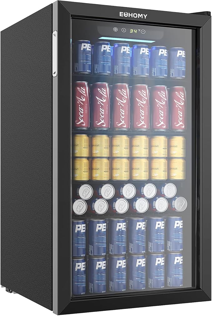 EUHOMY Beverage Refrigerator Cooler, 130 Can Mini Fridge with Glass Door for Soda Beer or Wine, Beverage Cooler for Home, ...