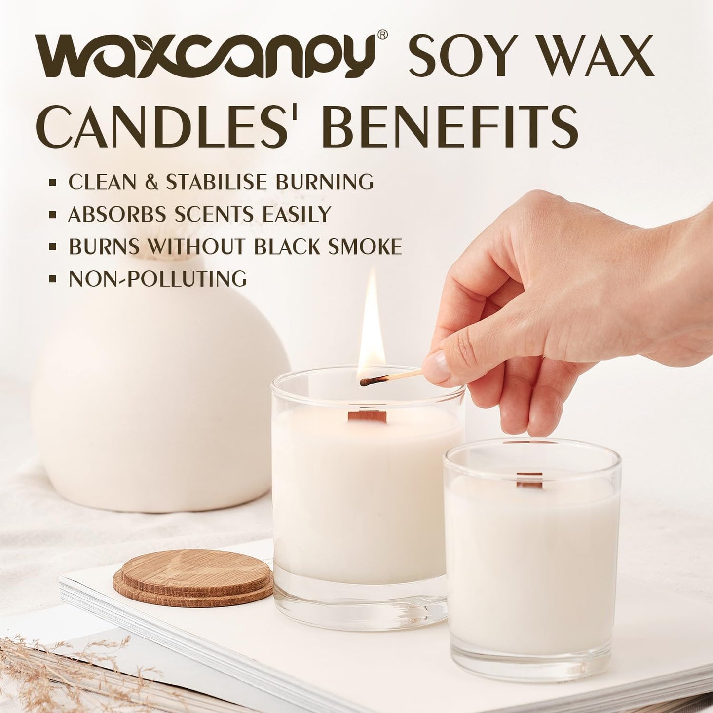 Soy Wax, Waxcanpy Natural Candle Wax, Organic Soy Wax for Candle Making from Farm (2lb)