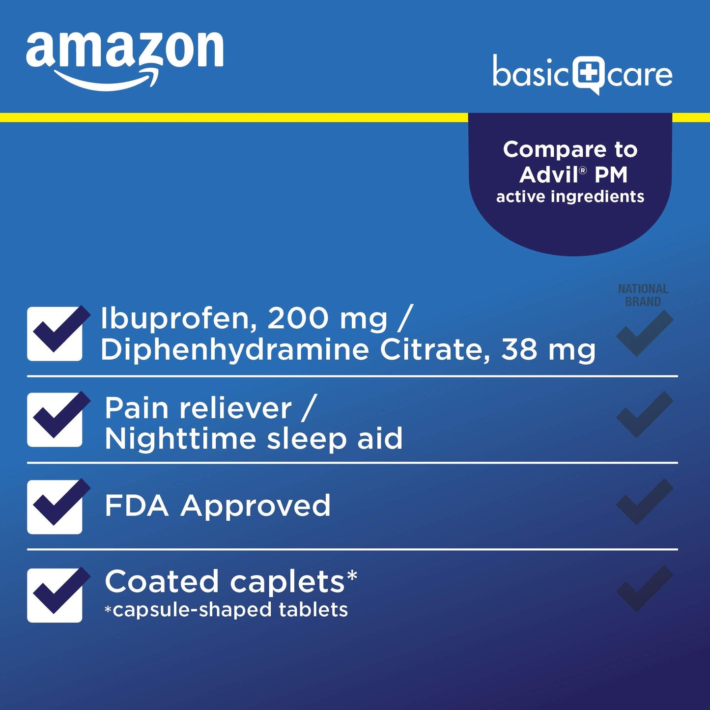 Amazon Basic Care Ibuprofen PM, Ibuprofen 200 mg and Diphenhydramine Citrate 38 mg Tablets, Pain Reliever and Nighttime Sleep-Aid, 120 Count (Pack of 2)