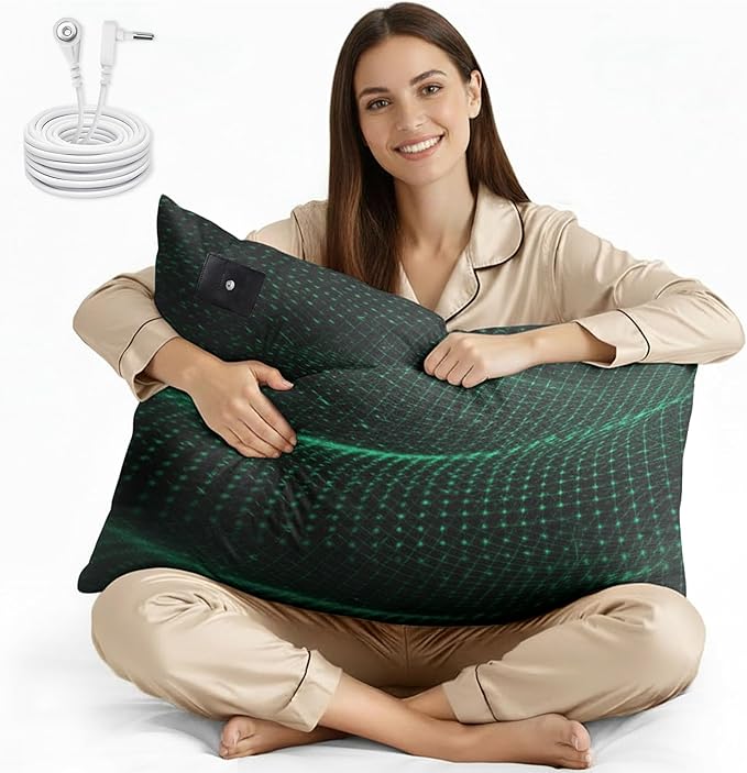 Groundingtop 1PC Grounding Pillowcase 10% Pure Silver Fiber+90% Cotton, Grounding Sheet at Home-Make You Healthier's Earth Connected Pillow Cover with Grounding Cord Included (Black, 20x30in)