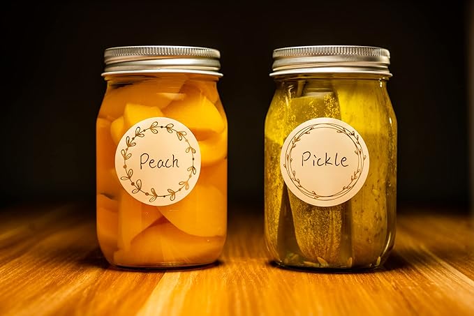 MONEST Waterproof & Oil Resistant Jar & Lid Stickers - Pantry/Canning, Spice & Bottle Labels (Golden Flower)