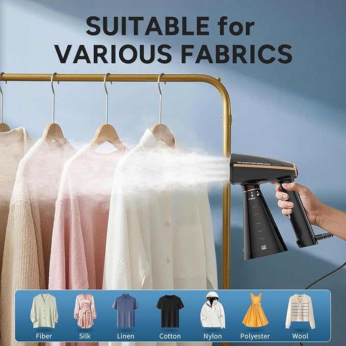 Travel Steamer for Clothes,25s Fast Heat-up,2 Steam Levels,1200W Garment Steamer,350ml Detachable Water Tank,Auto Shutoff,Portable Foldable Handheld Fabric Wrinkle Remover (120V Only)