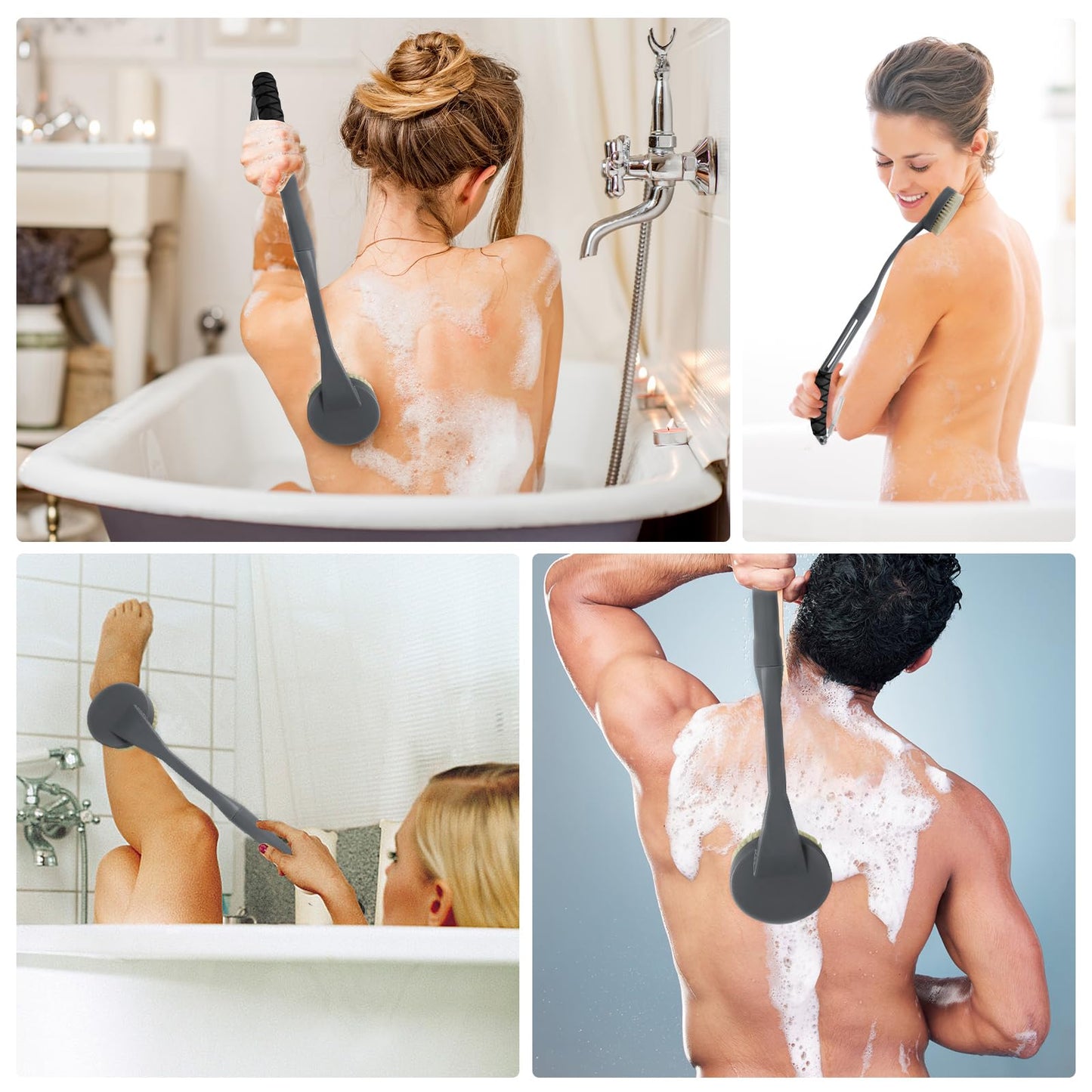 Back Brush Long Handle for Shower, 20.5” Bath Brush, Back Scrubber, Shower Body Brush with Curved Handle for Elderly Disabled, Limited Mobility, Frozen Shoulder,Men and Women