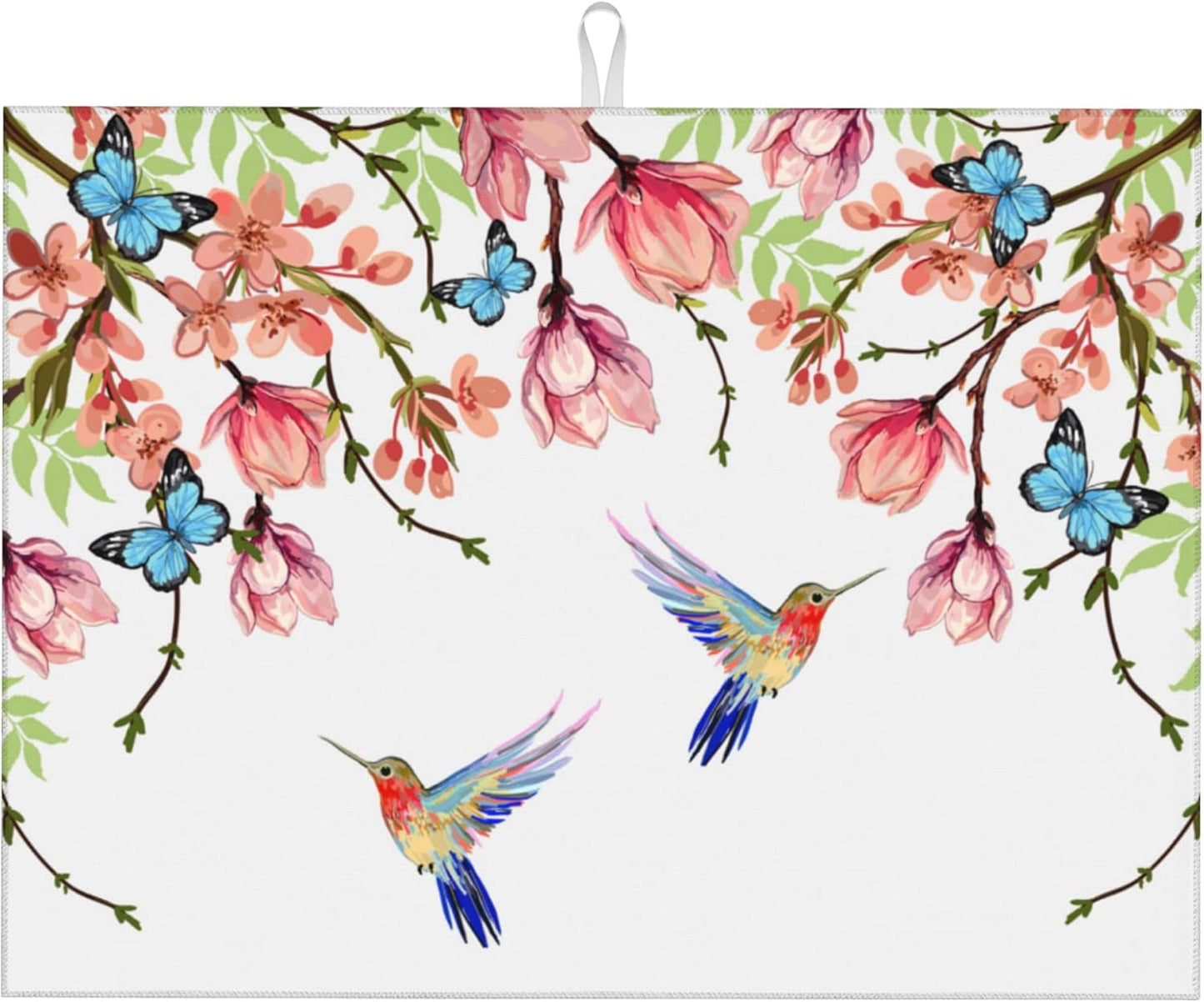 Large Dish Drying Mat for Kitchen Counter,18"X24" Wisteria Magnolia Hummingbird Butterfly Absorbent Reversible Microfiber Dish Drying Mat Dish Drainer Mat Drying Pad for Kitchen Countertop Coffee Bar