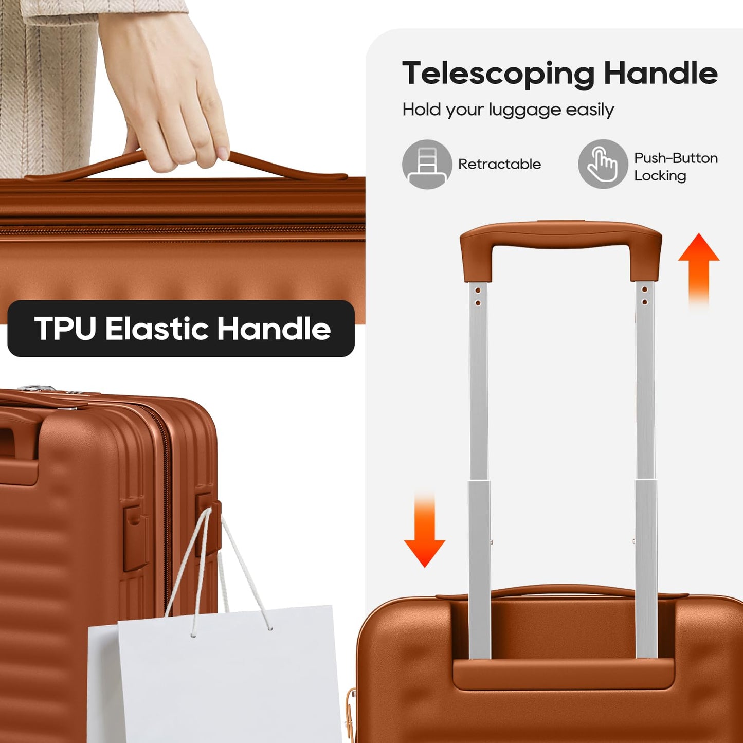 Joyway Luggage Sets 5 Piece with Front Pocket, Expandable Top Opening Suitcase Set, PC Hardside Carry on Suitcase with Spinner Wheels and TSA Lock (Coffee)