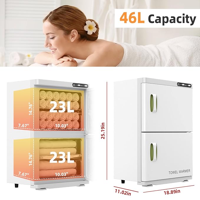 ADVWIN 46L Hot Towel Warmer Cabinet, Towel Warmer for Spa Salon, Professional Large Capacity Towel Double Cabinet for Bathroom, Esthetician (white, 46L)