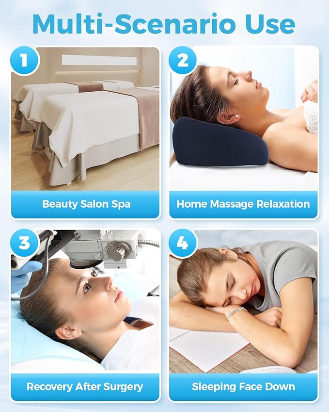 Face Down Pillow Massage Headrest for Bed Massage Head Holder w/ Gel Eyemask At Home Salon Breathable Foam Face Down Pillow After Eye Surgery Vitrectomy Recovery Sleeping Massage Face Cradle for Bed