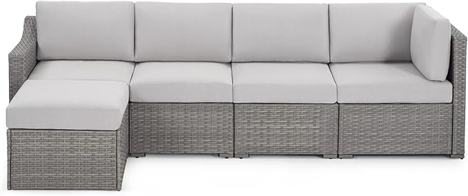 HAPPATIO 5 Piece Patio Conversation Set,All-Weather Patio Furniture Set,Outside Patio Furniture,4 Piece Outdoor sectional,PE Rattan Wicker Outdoor Sectional Sofa.(Grey/Beige)