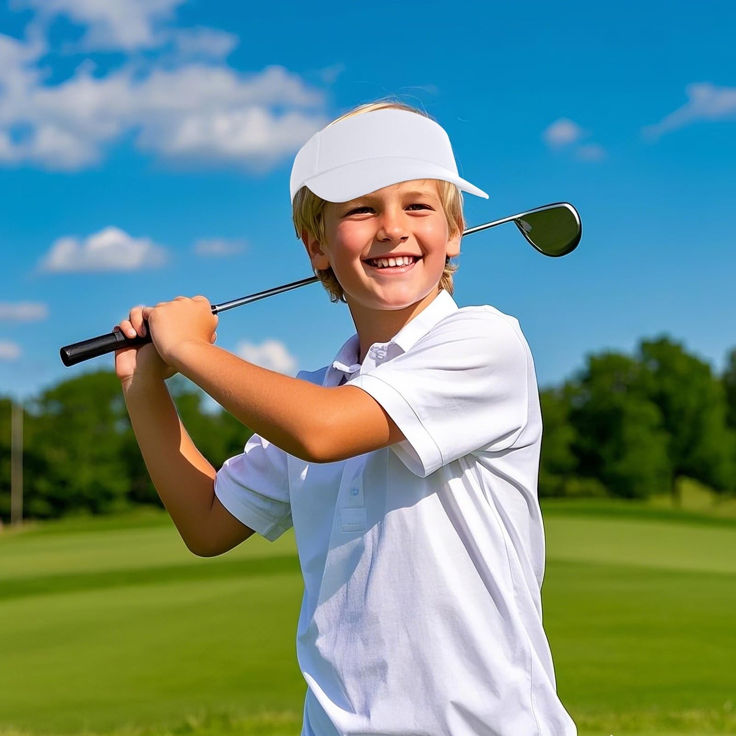 Topbuti Kids Girls Boys Visor Sports Athletic Sun Visor Hats Adjustable Cotton Tennis Golf Visor Hat Beach Hat Baseball Cap (White)