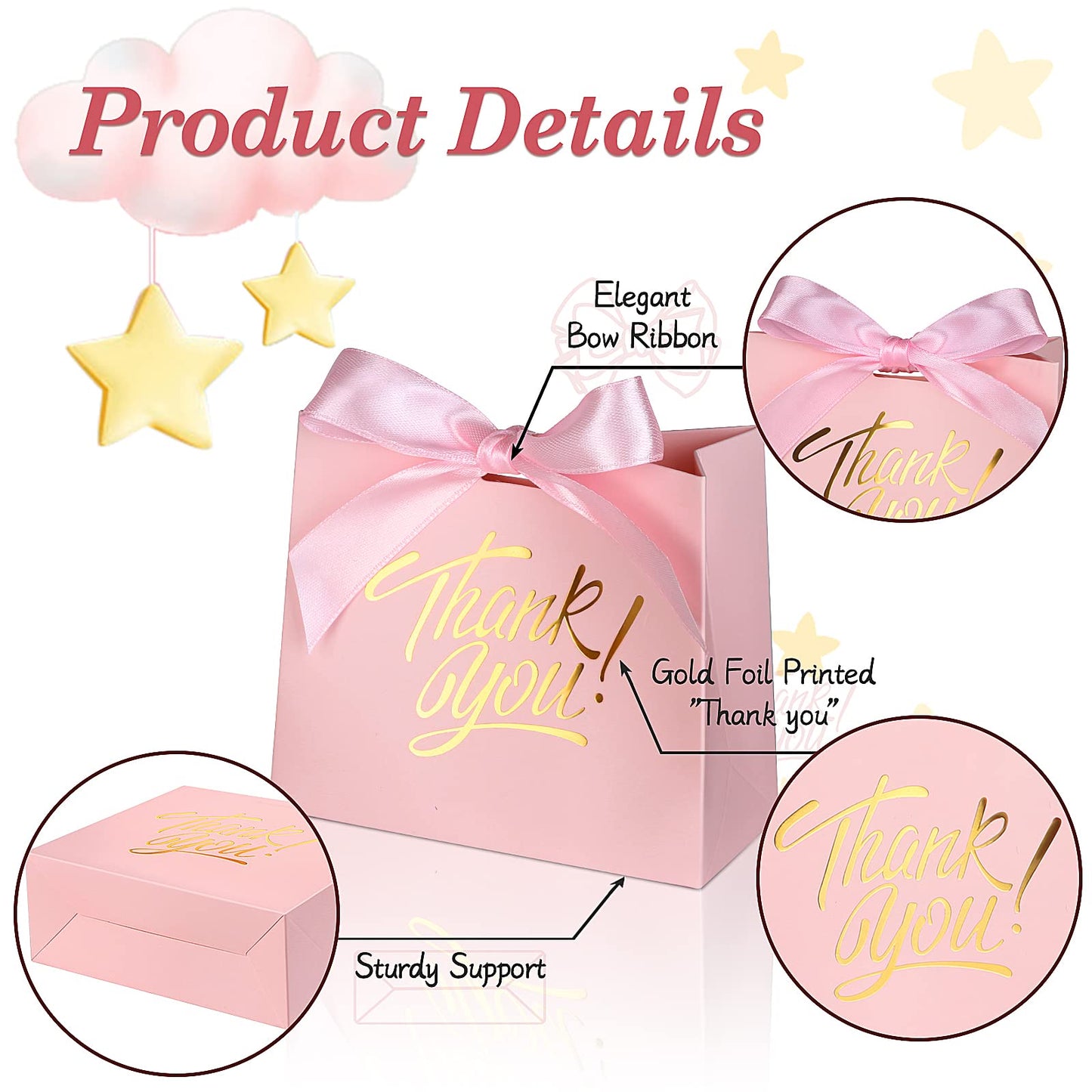 DOYIDE 100 Pack Small Thank You Gift Bags, 4.5x1.8x3.9in Party Favor Bags Boxes with Bow Ribbon, Small Paper Gift Bags with Gold Foil Printed, Mini Candy Treat Bags for Birthday Wedding Party Holiday
