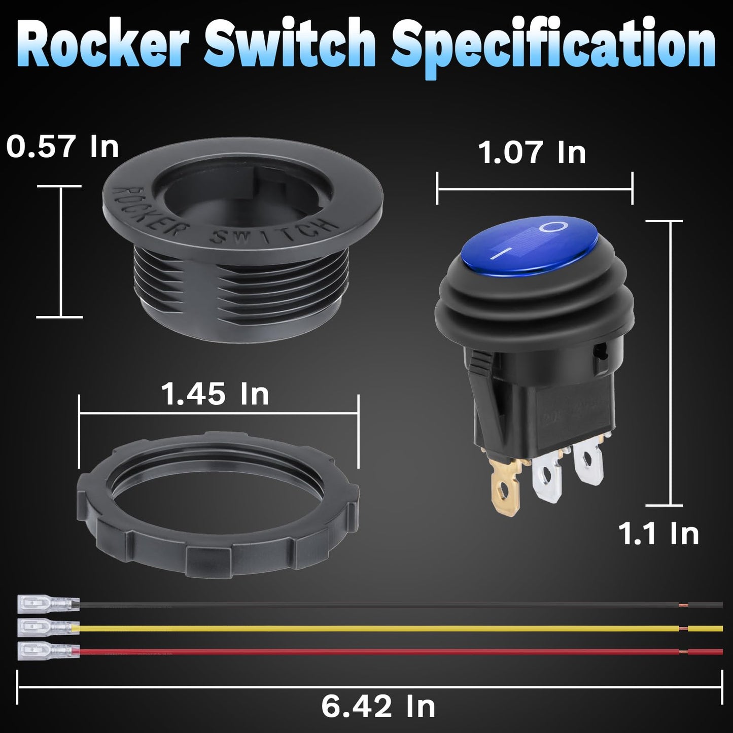 Round Rocker Switch, Toggle Switch 12V, Waterproof Lighted LED On/Off Switch for Car, Marine Toggle Switch, Automotive Power Switch, SPST 3 Pin