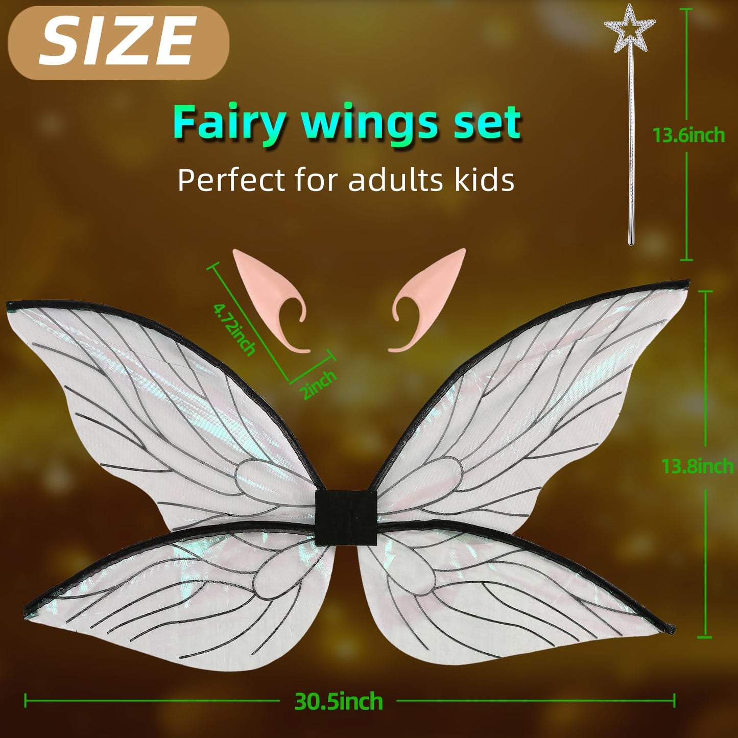 Loieryk Fairy Wings for Adults Fairy Costume for Women Girls Kids Butterfly Fairy Wings Halloween Cosplay Costume Accessories