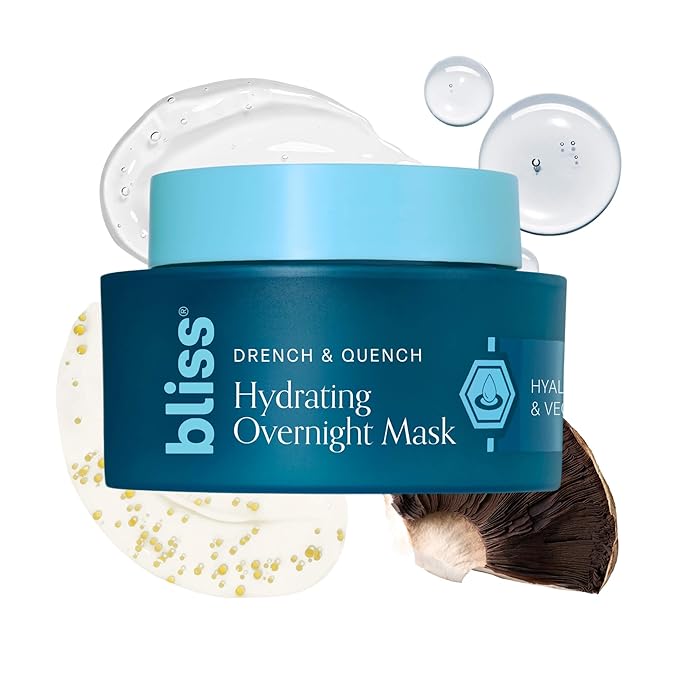 Bliss Drench & Quench Hydrating Overnight Collagen Mask with Hyaluronic Acid - Elasticity & Hydration Face Treatment for Glowing Skin