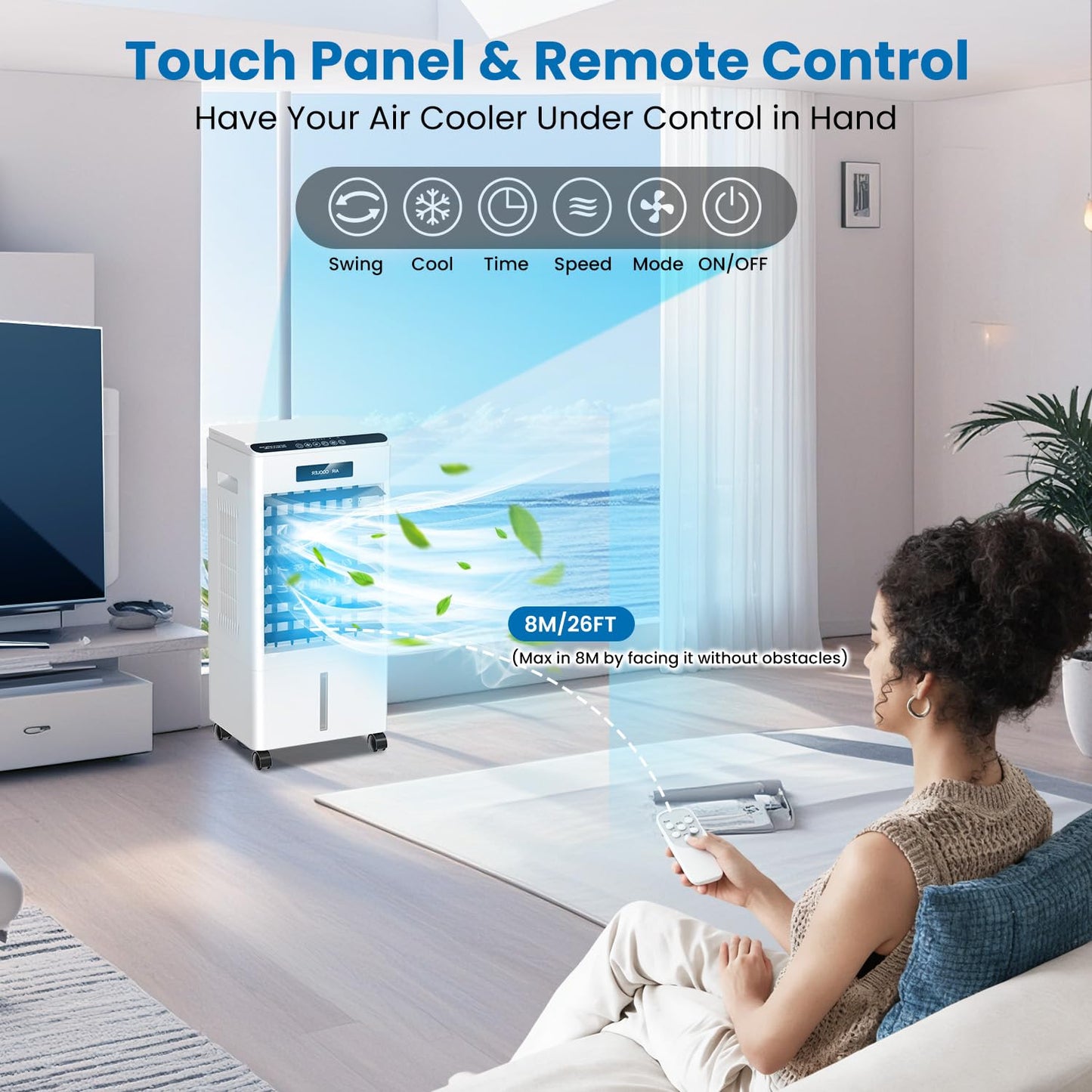 Portable Air Conditioners, 8000BTU Windowless Portable AC Unit with 3 Speeds, 3 Modes, 8L Swamp Cooler w/7H Timer, 90°Oscillation, Remote Control Air Conditioners for Bedroom, Room, Home (Black)