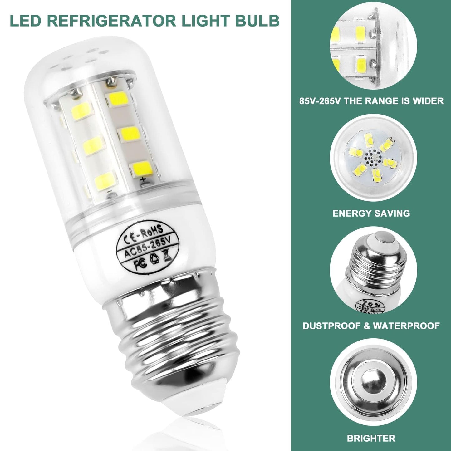 AMI PARTS KEI D34L Refrigerator Bulb 5304511738 E27 LED Refrigerator Light Bulb 3.5W Compatible with frig.idaire Kenmore Light Bulb AP6278388 PS12364857 (85V-265V White Light*2 Pice)