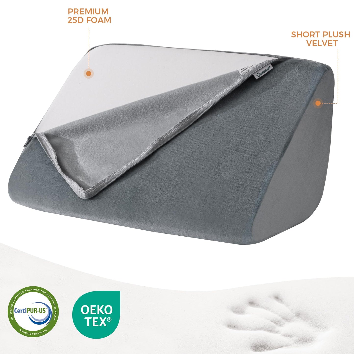 Knee Wedge Pillow 6.3'' for Post-Surgery Recovery - Leg Elevation Support for Sleep Position,Alleviating Lower Back & Hip Pain Enhancing Circulation in Ankles Legs Triangle Pillow with Removable Cover