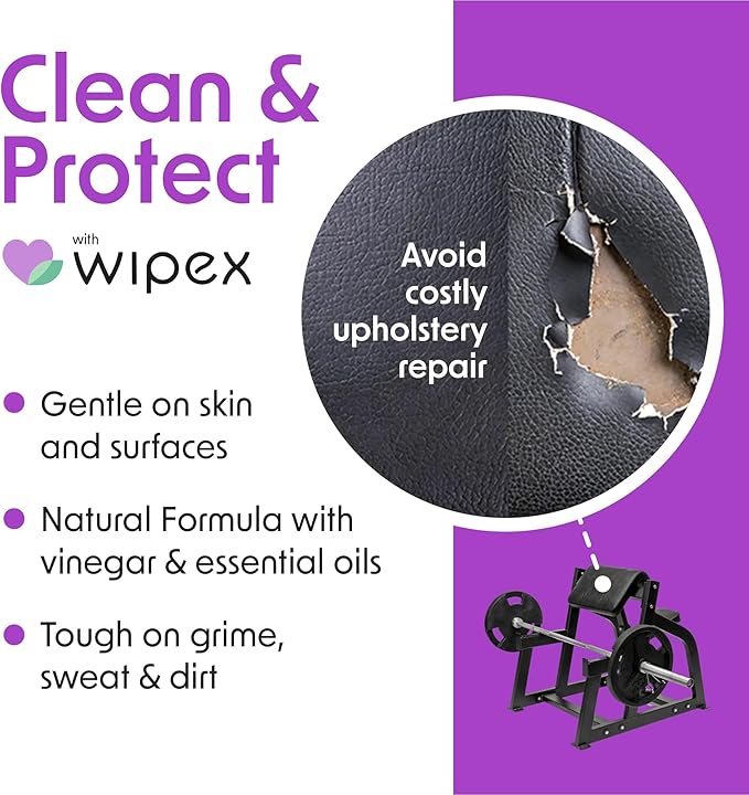 Wipex Gym Wipes - Natural Fitness Equipment Wipes, Plant-Based Cloth with Lavender & Vinegar, All-Purpose Cleaner - Safe to Use on Peloton Bikes & Yoga Mats, 400 Count