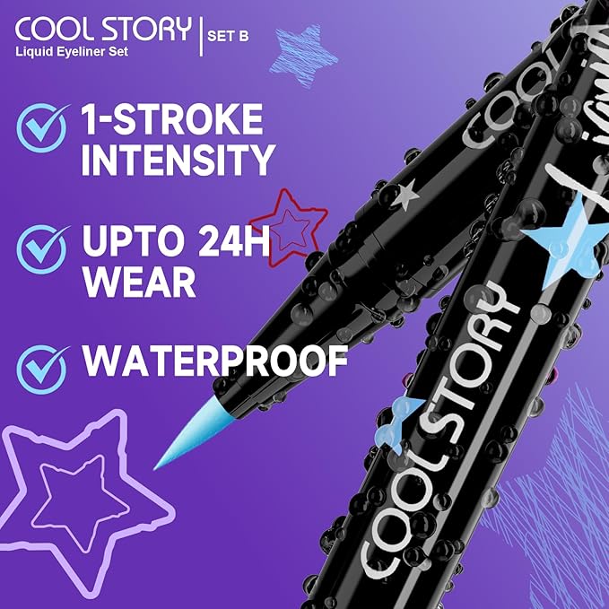 Liquid Eyeliner Waterproof Smudge Proof Colorful Eye Liner 24H Long-Lasting Makeup (SET-B)