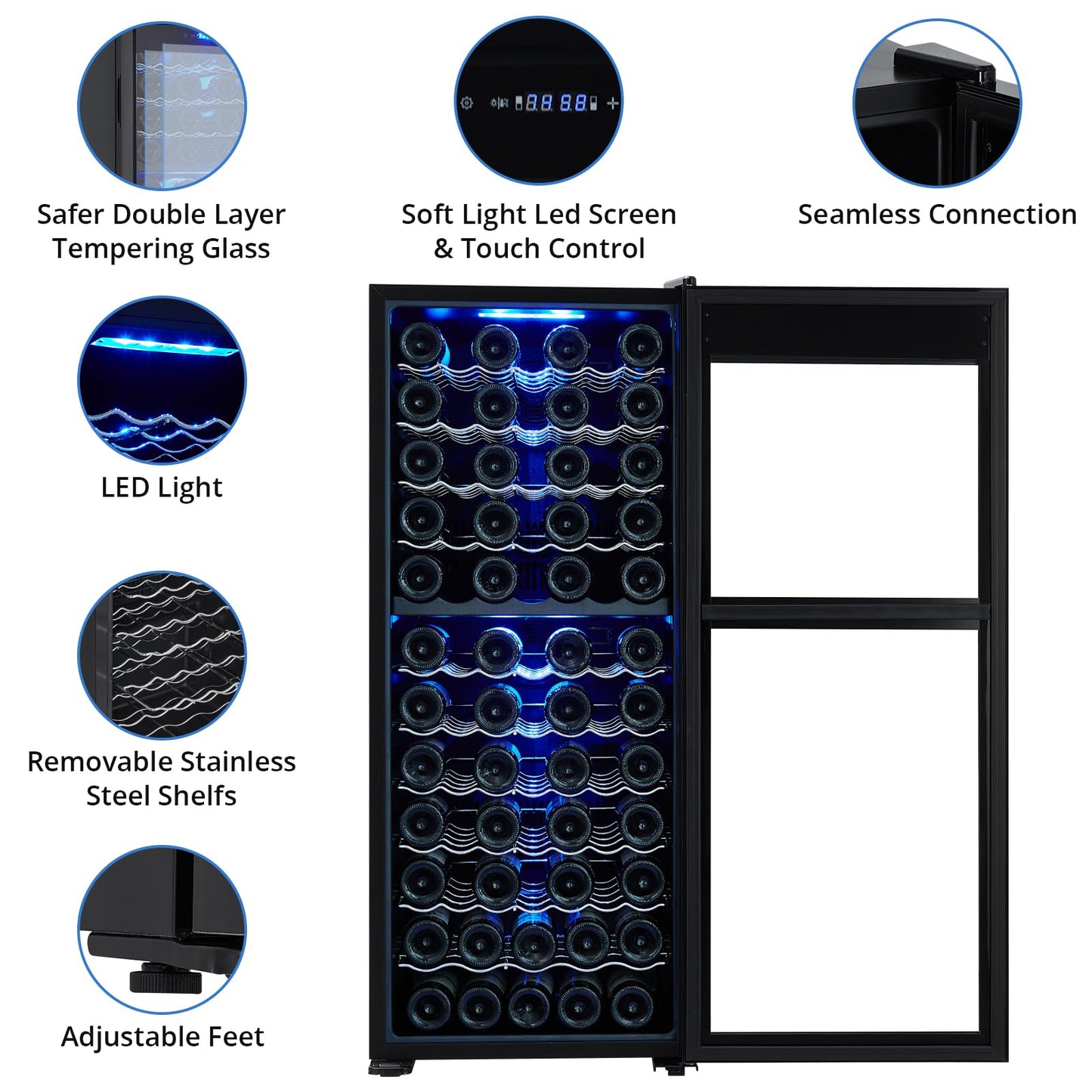 Acekool 80 Bottle Wine Cooler Refrigerator, Dual Zone Wine Fridge Freestanding with Stainless Steel and Professional Compressor, Fast Cooling Low Noise, for Red White Wine, Champagne, Beer