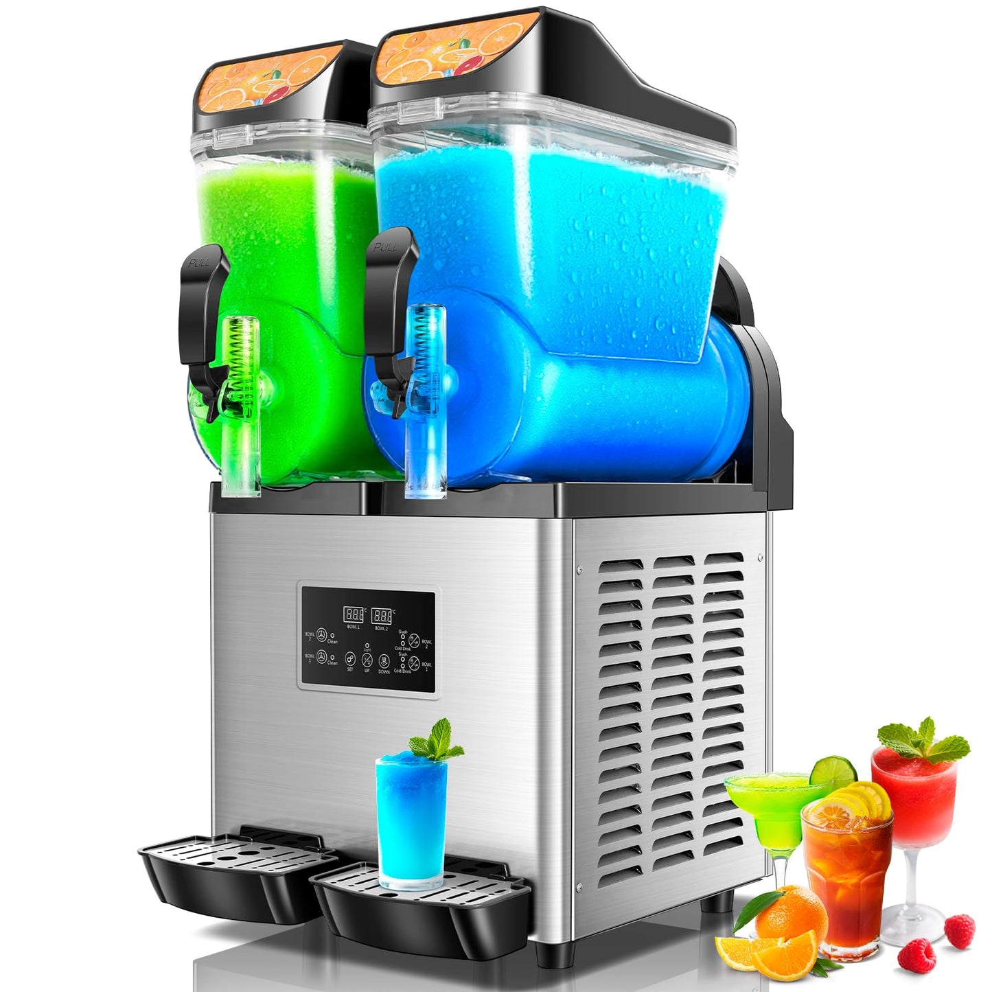 EKway Slushy Machine,15L x2 Double Tanks Comercial Margarita &Slushie Machine,120+ Cups 1000W 110V Electric Large Daiquiri Machine with Self-cleaning Mode,for Home Party Restaurants Cafe Bars