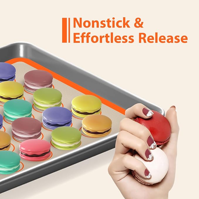 Macaron Silicone Baking Mats, 3 PCS Non Stick Macaroon Mat Silicone for Macarons, Cookie, Pastry, Orange