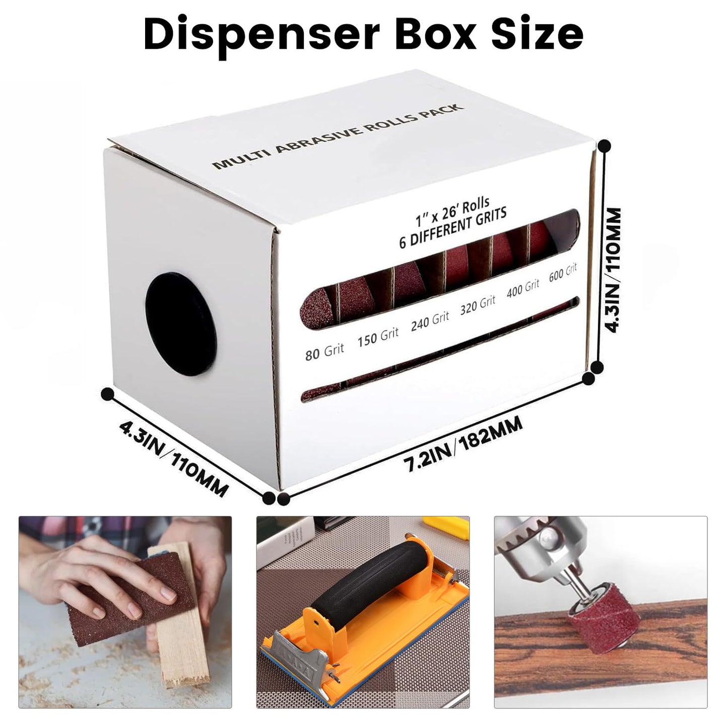 Emery Cloth Roll,6 Grits 1'' x 20FT Sandpaper Roll with Dispenser,80 150 240 320 400 600 Grit Sand Assortment,Sanding Paper Roll & Sandpaper Sheets for Metal Auto Wood Dry&Wet Polishing.(6Rolls 20FT)
