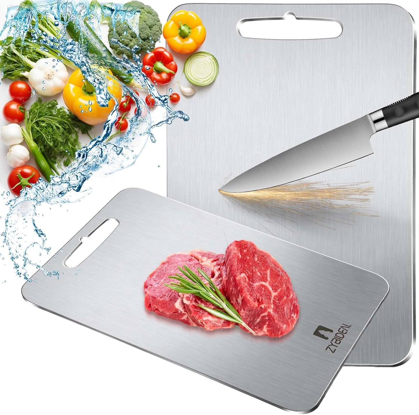 Pure Titanium Cutting Board, Stainless Cutting Boards for Kitchen, Double-Sided Food Grade Chopping for Meat, Vegetable & Fruit (12 * 18 IN)
