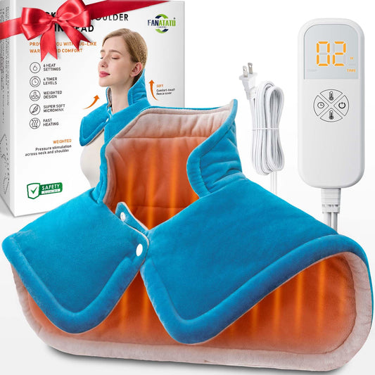 Weighted Neck & Shoulder Heating Pad for Pain Relief | Father’s Day Gift for Dad Husband from Daughter Son Wife, Birthday Gifts for Dad Men Women Mom | 6 Heat Settings, 2H Auto‑Off | Home & Office Use
