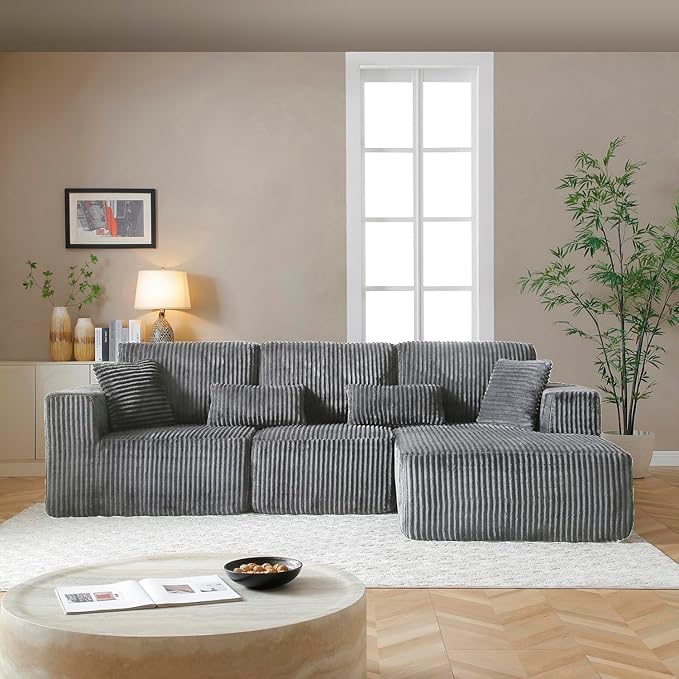 110” Modular Sectional Sofa, Cloud Sectional Couch with Deep Seat, Upholstered Boneless Couches for Living Room, Modern Modular L-Shape Sofa Couch with Chaise (Grey, 110" Right Facing Chaise)