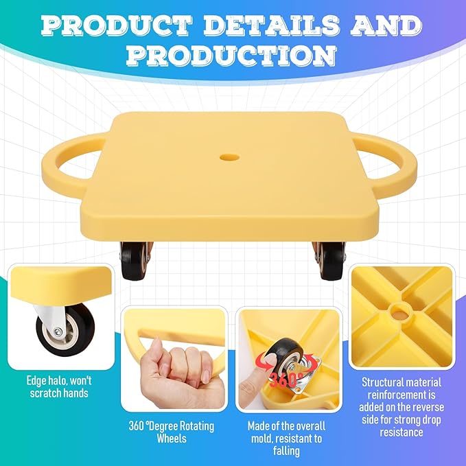 Deekin 12 Pcs Scooter Boards with Handles Bulk for Christmas Family Games Plastic Floor Sitting Scooter for Kids Children Gym Indoor Outdoor Activities Play and Daycare Supplies (Macaron Colors)