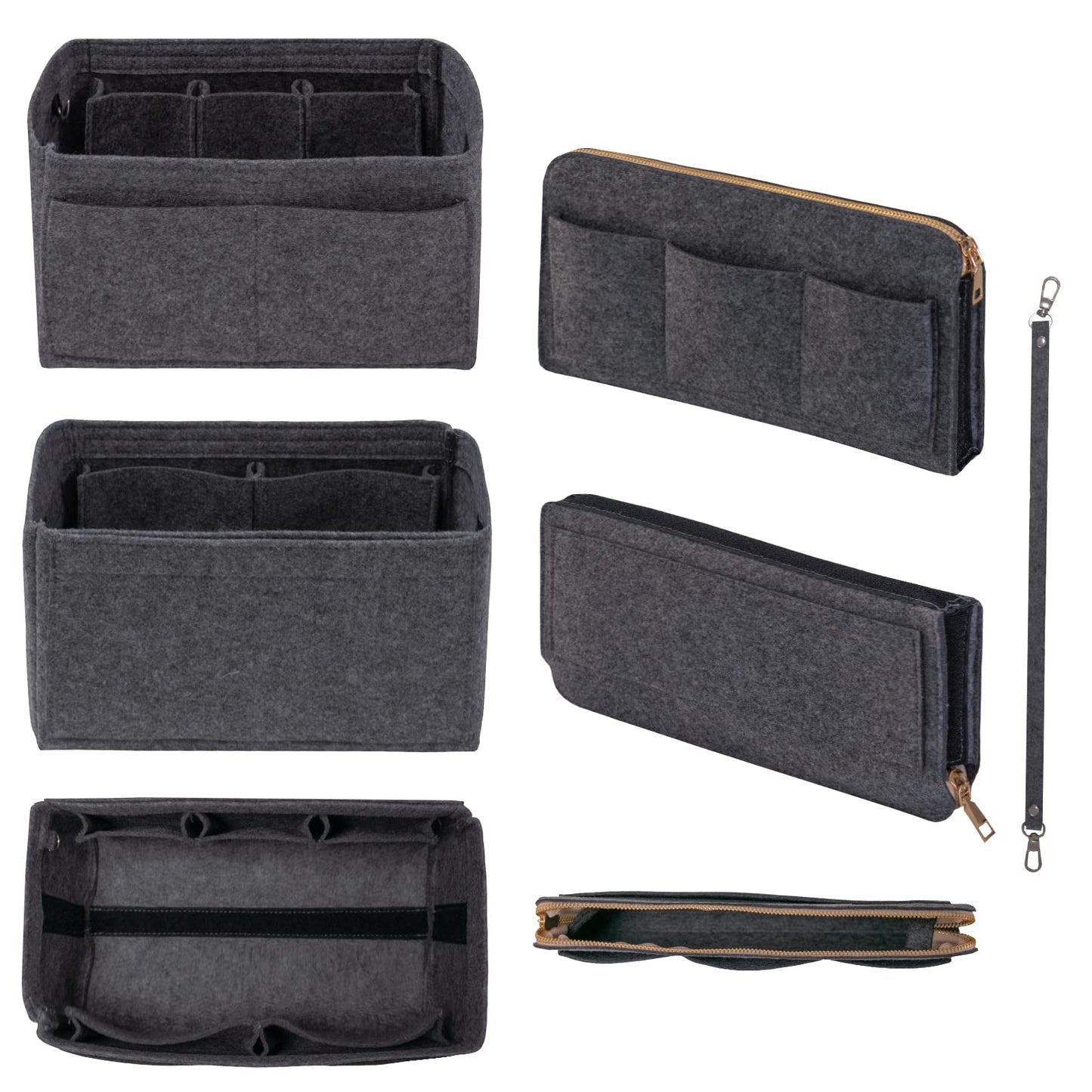 DailyPlus Purse Organizer Insert with Zipper Felt Bag Organizer for Tote Purse Grey Medium
