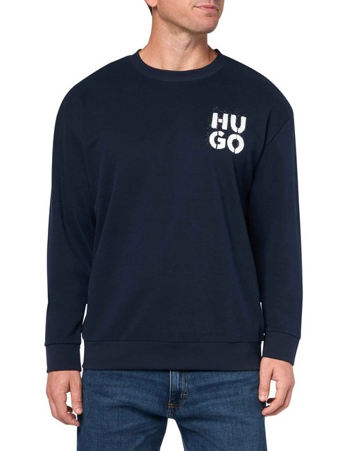 HUGO Stacked Logo Cotton Blend Crewneck Sweatshirt, blueberry blue, XXL
