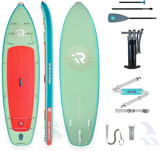 iROCKER Cruiser 7.0 Inflatable Stand Up Paddle Board Premium SUP and Accessories - Beginner Friendly - Extra Wide Base - T...