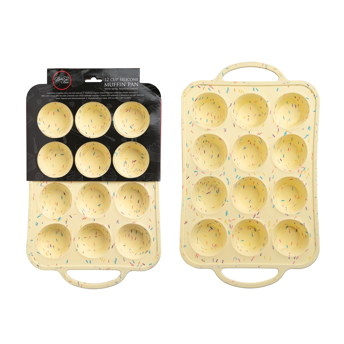BAKE BOSS 2 Pack Silicone Mini Muffin Pan 12 Count – Non-Stick Silicone Muffin Pans for Baking, BPA-Free Cupcake Pans for Baking, Easy Release, Metal Handles, Oven & Dishwasher Safe