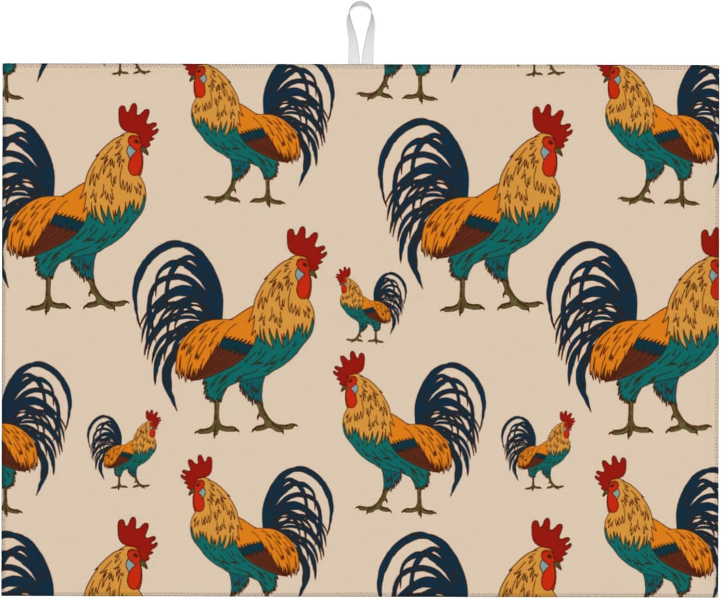 Large Dish Drying Mat for Kitchen Counter,18"X24" Beautiful Rooster Cock Super Absorbent Reversible Microfiber Dish Drying Mat Dish Drainer Mat,Dishes Mat Drying Pad for Kitchen Countertop Coffee Bar
