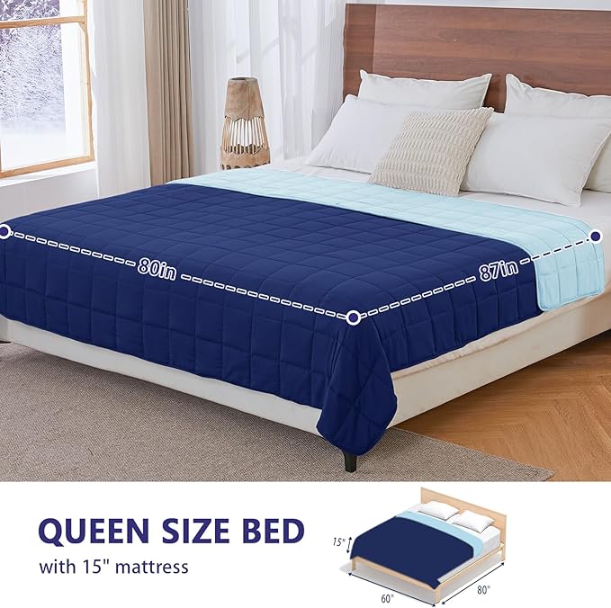 King Size Weighted Blanket for Adults (30 lbs, 80” x 87”, Navy & Blue) Cooling Heavy Blanket for Sleeping Perfect for 290-310 lbs, Breathable Blanket for Adults & Couple All Season, Machine Washable
