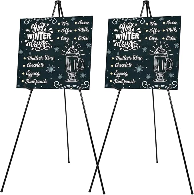 Mutualsign 2 Packs Easel Stand for Display Easels for Signs Black Easel Floor Tripod Standing Poster Easel, Lightweight Me...