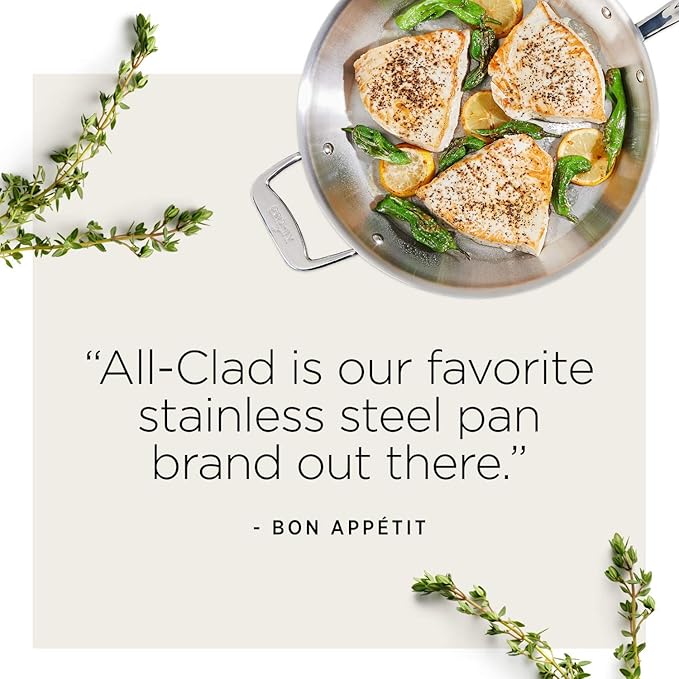 All-Clad D5 5-Ply Brushed Stainless Steel Fry Pan 10 Inch Induction Oven Broiler Safe 600F Pots and Pans, Cookware Silver