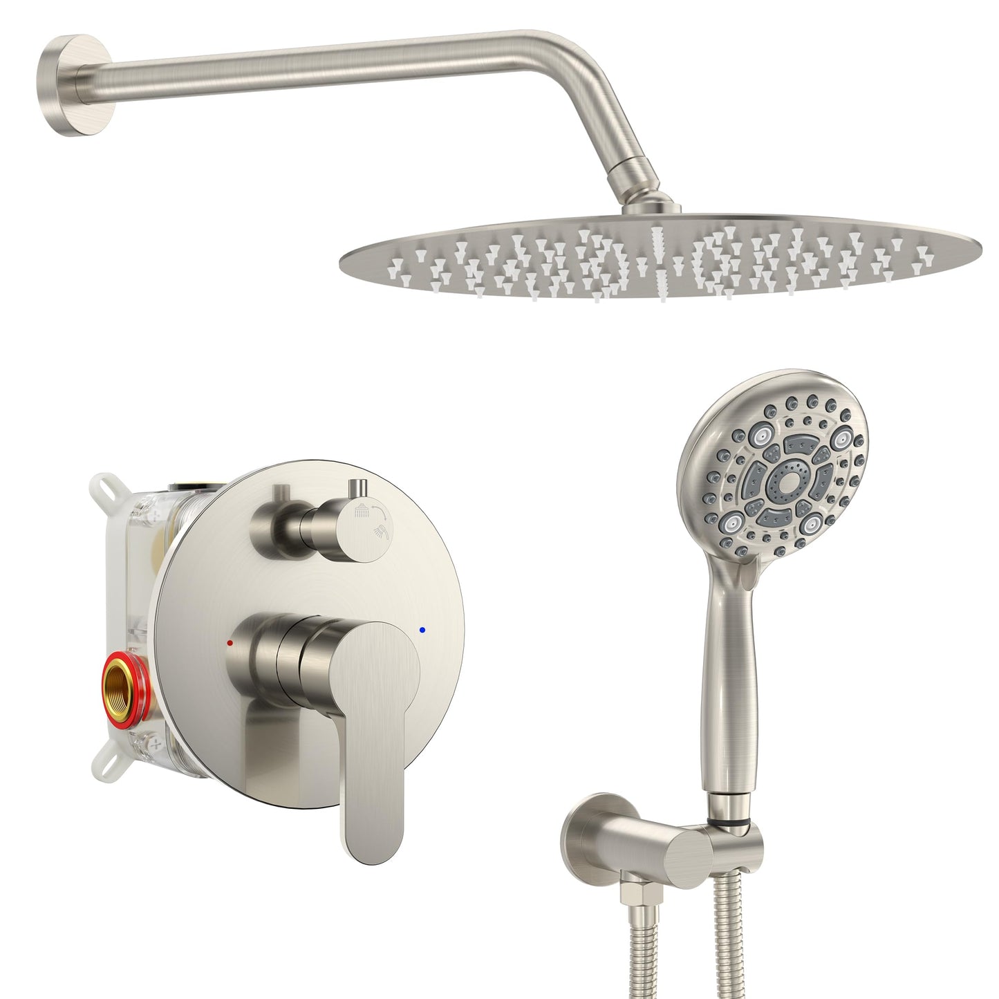 SR SUN RISE Shower Faucet - 12 Inch Multifunctional High Pressure Shower Head System with Handheld Shower Head Fixtures - Valve Included - Brushed Nickel