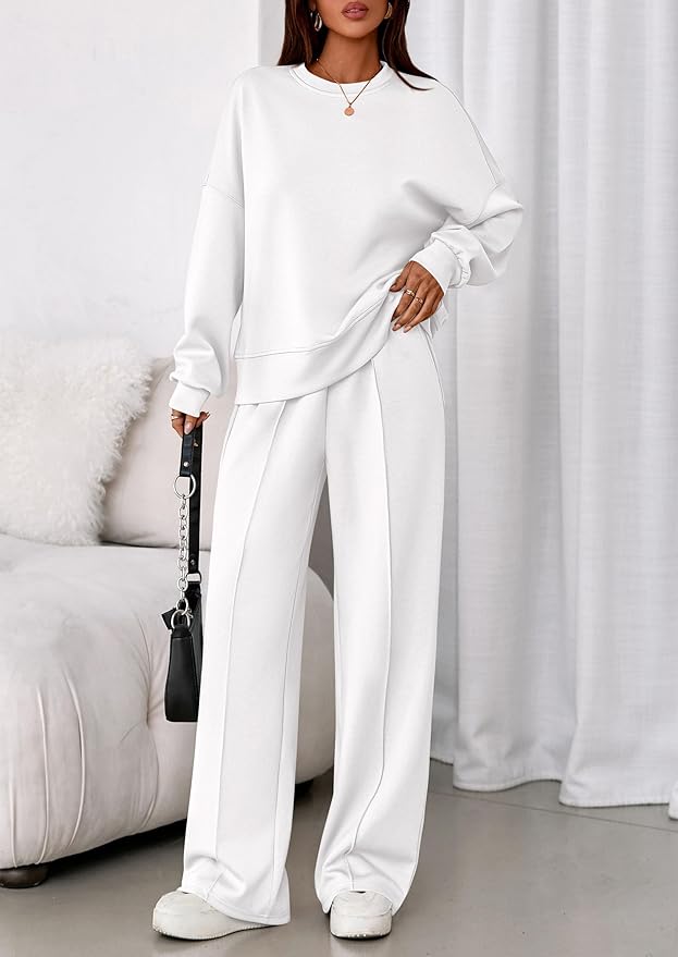 PRETTYGARDEN 2 Piece Sets For Women Fall Trendy Long Sleeve Sweatshirt Wide Leg Pants Loungewear Set Matching Sweatsuit