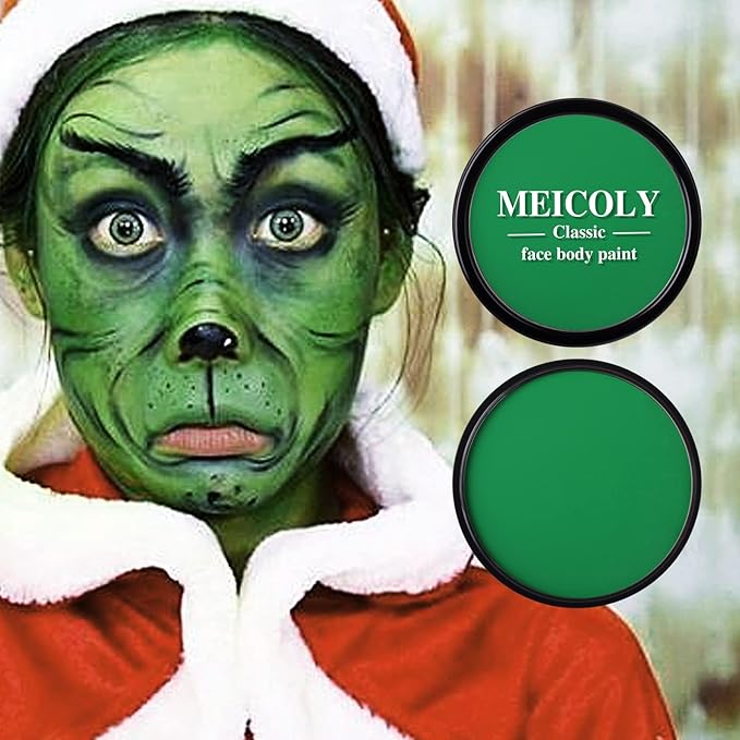 MEICOLY Washable Green Face Body Paint,Halloween SFX Elphaba Witch Makeup,Hunting Hulk Gamora Face Paint,St Patricks Day Accessories,Green Makeup Face Painting for Adults and Kids