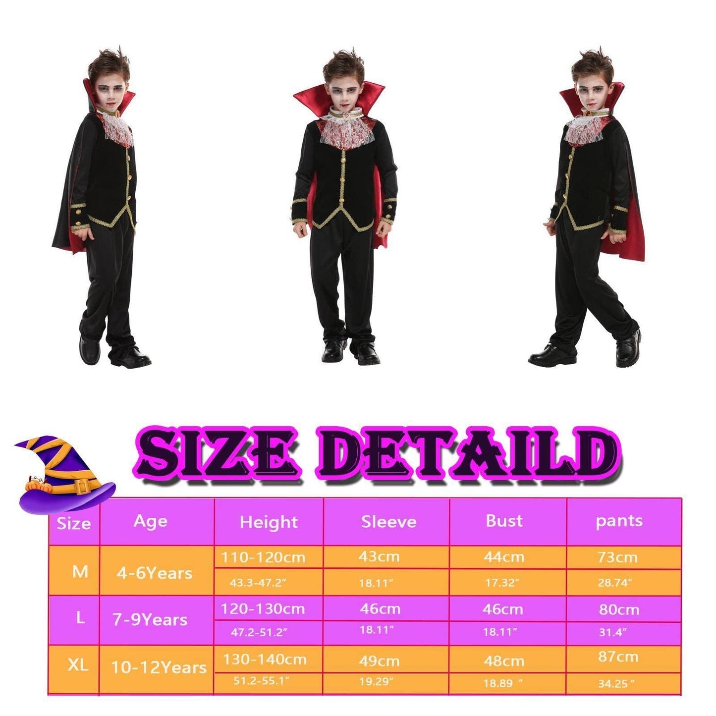 ZNTU Boys Vampire Costume Scary Halloween Costume - Gothic Cape Royal Outfit for Halloween (Vampire Boys, 4-6 Years)
