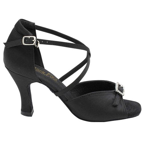 Very Fine Womens Dance Shoe CLC1636 Latin Salsa Ballroom Waltz Black Satin 3-inch Heel M 7.5