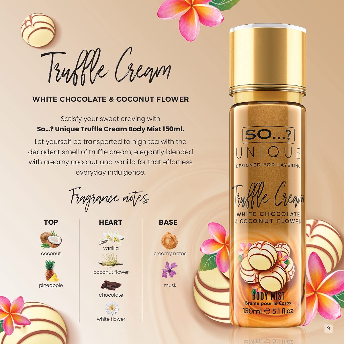 So...? Unique Truffle Cream Body Mist - Vanilla, Gourmand, Fruity Perfume for Women - Cruelty Free Body Spray for Women - 5.1 oz