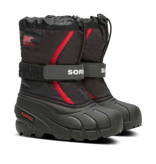 SOREL Children's Flurry Boot - Black, Bright Red - 8