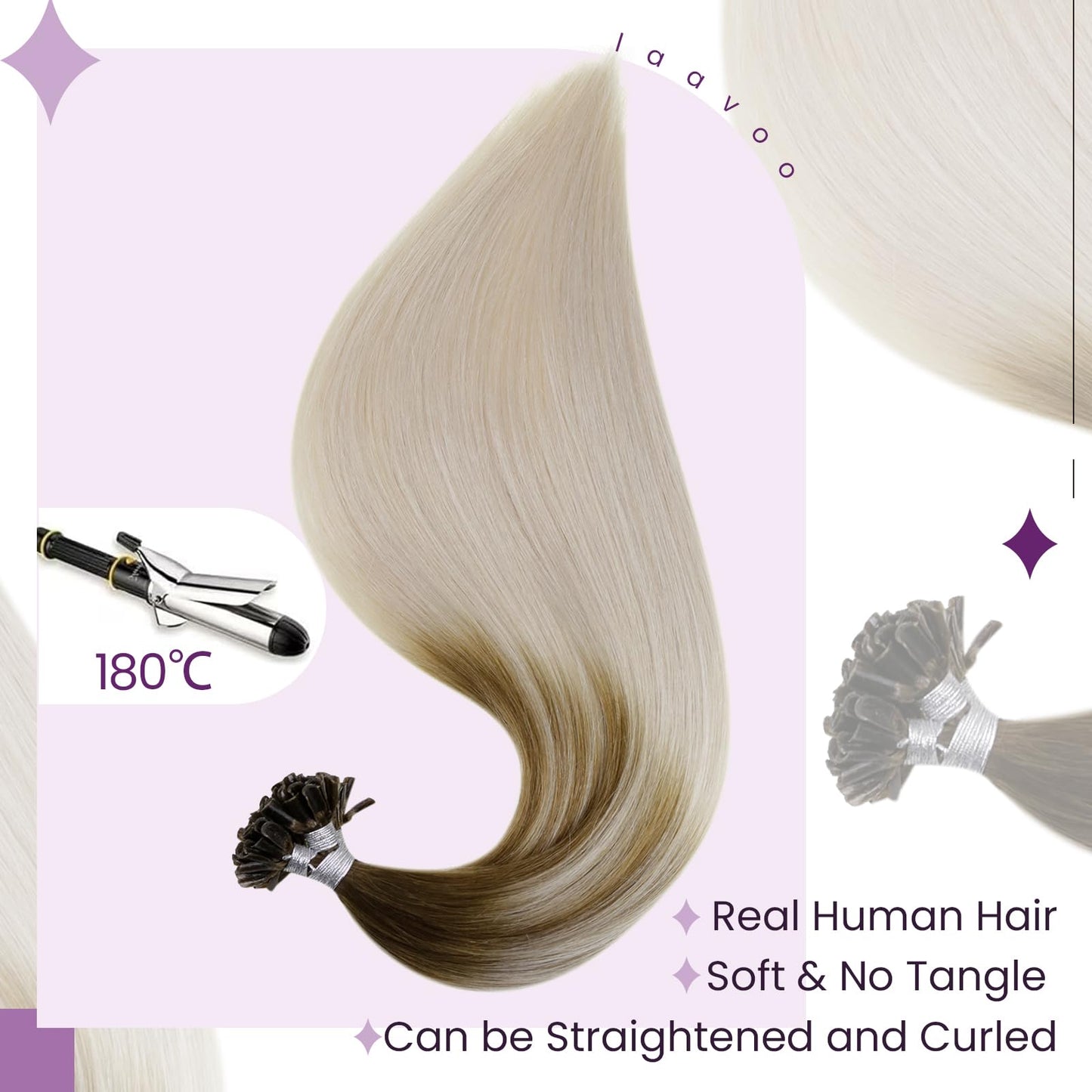 LAAVOO Remy Human Hair Extensions 18 Inch U Tip Ombre Blonde Mix Light Brown 50set