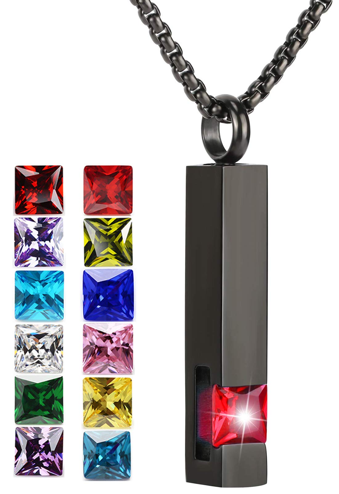 YOUFENG Urn Necklaces for Ashes Birthstone Cube Urns for Human Ashes Memorial Cremation Urn Locket Keepsake Ashes Jewelry (July)